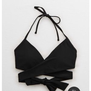 Aerie halter wrap swimsuit top (BLUE)